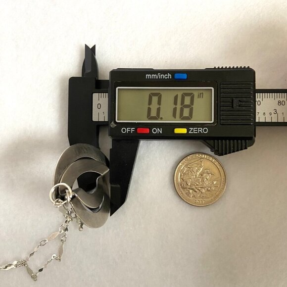 Brushed Sterling Silver 925 Double Ring Modernist Style Round Pendant Necklace - Picture 15 of 16